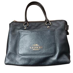 Coach Emma Satchel Handbag Crossbody Navy Blue Pebbled Leather Gold 38054